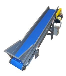 incline slider-bed-belt-conveyor-with-hopper-and-controls